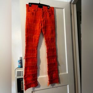 Valabassas Orange Distressed Flared Denim